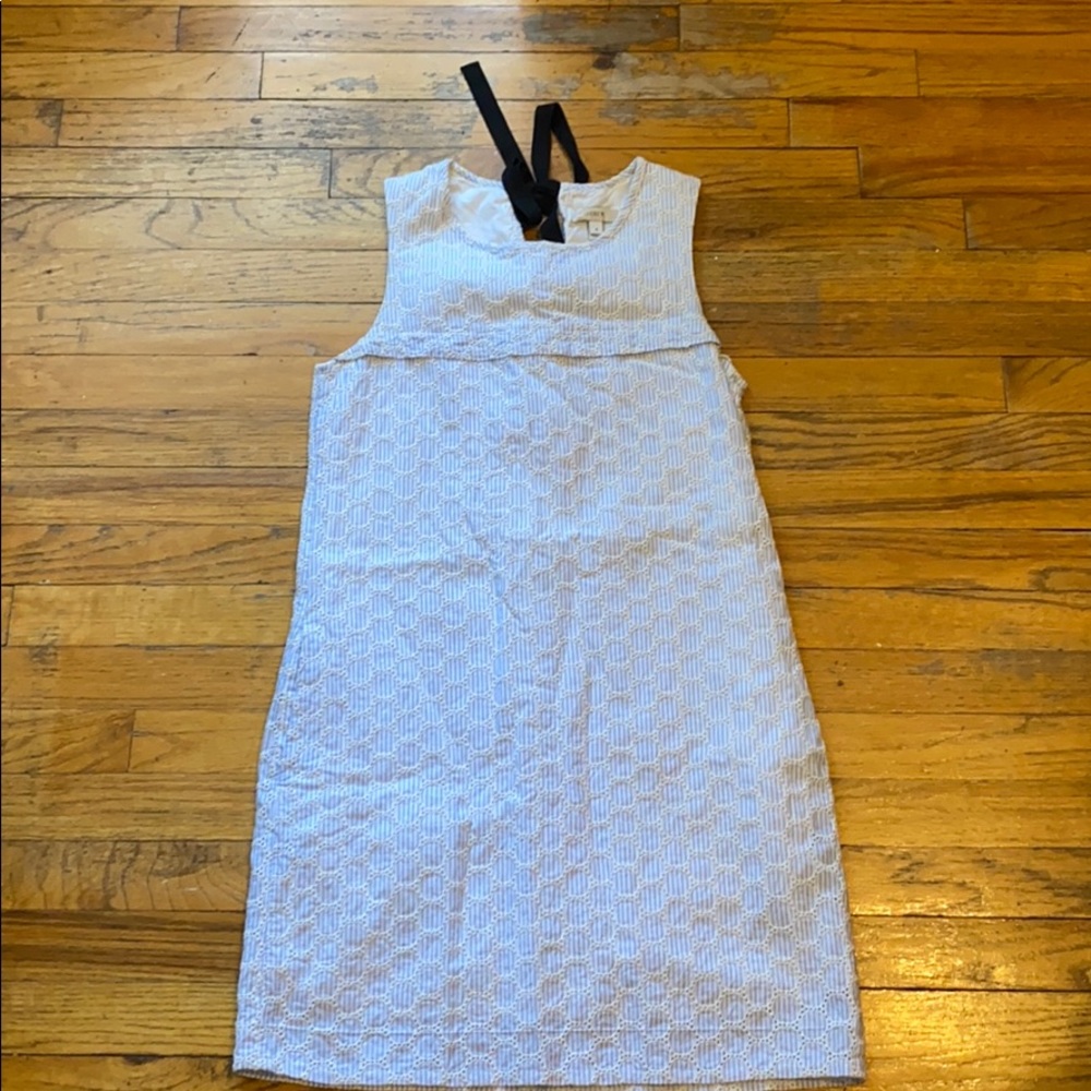 J Crew Blue & White Stripped Monogram Linen Dress